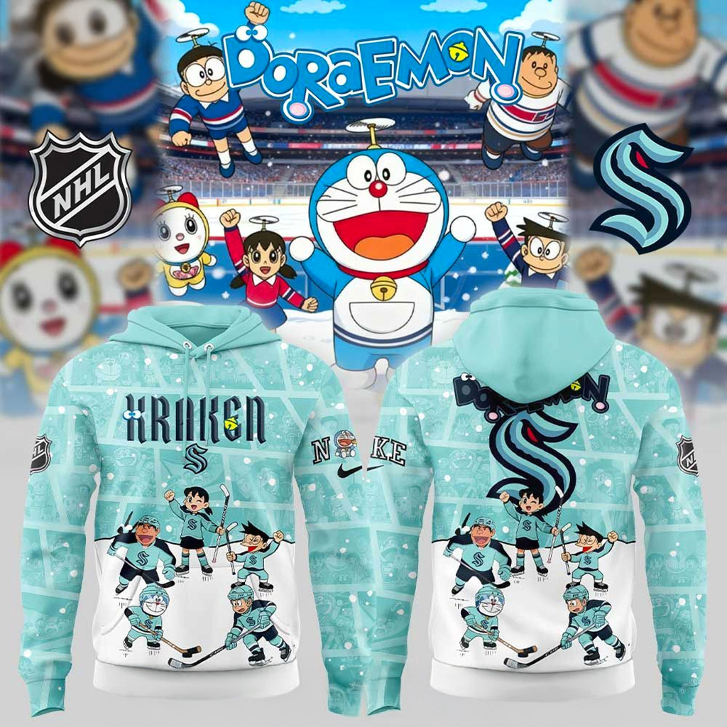 Seattle Kraken Doraemon and Friends Hoodie Fan Merch Best Christmas Gifts For Boyfriend