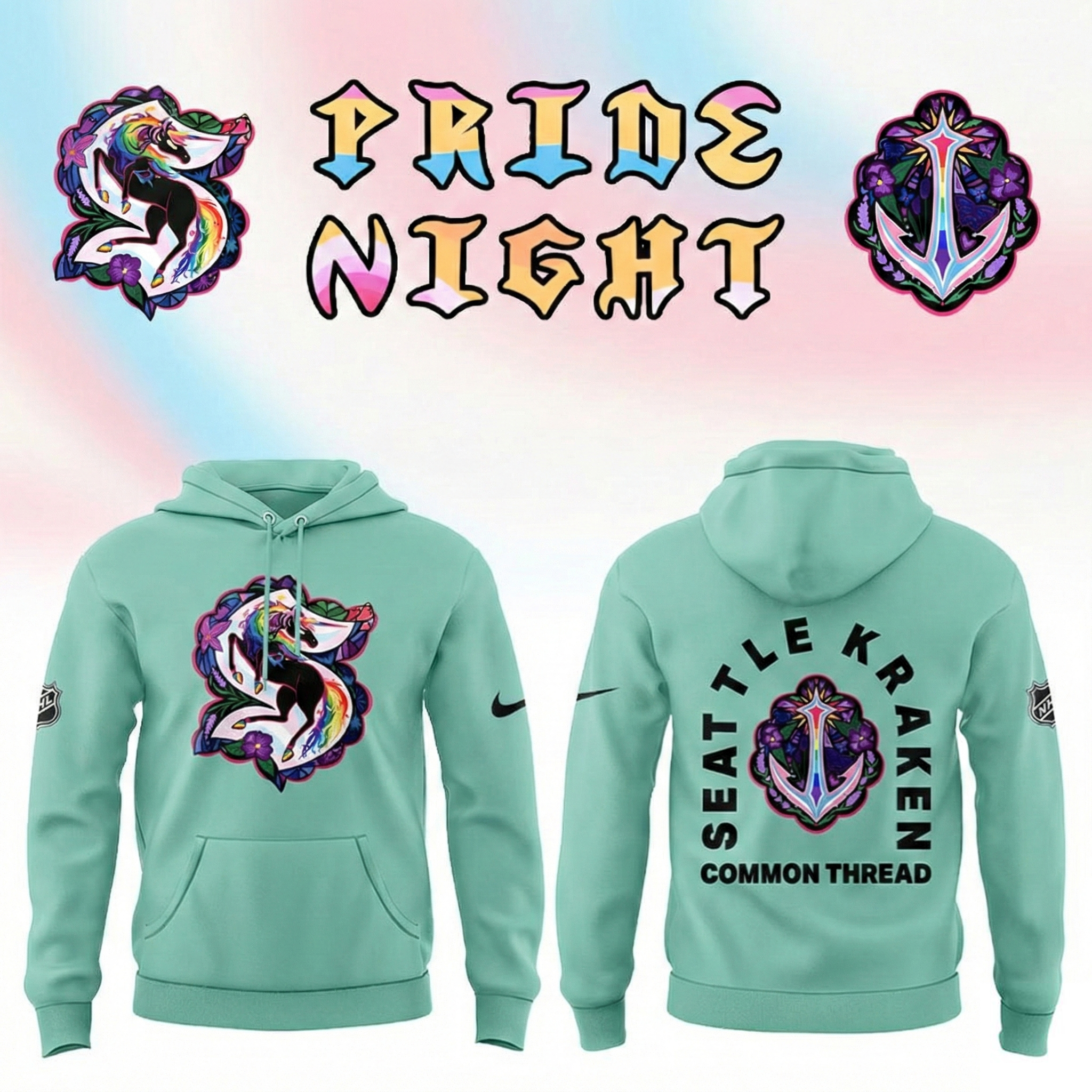 Seattle Kraken Pride Night Common Thread Mint Hoodie Kraken Apparel Unique Gift For Hockey Lovers