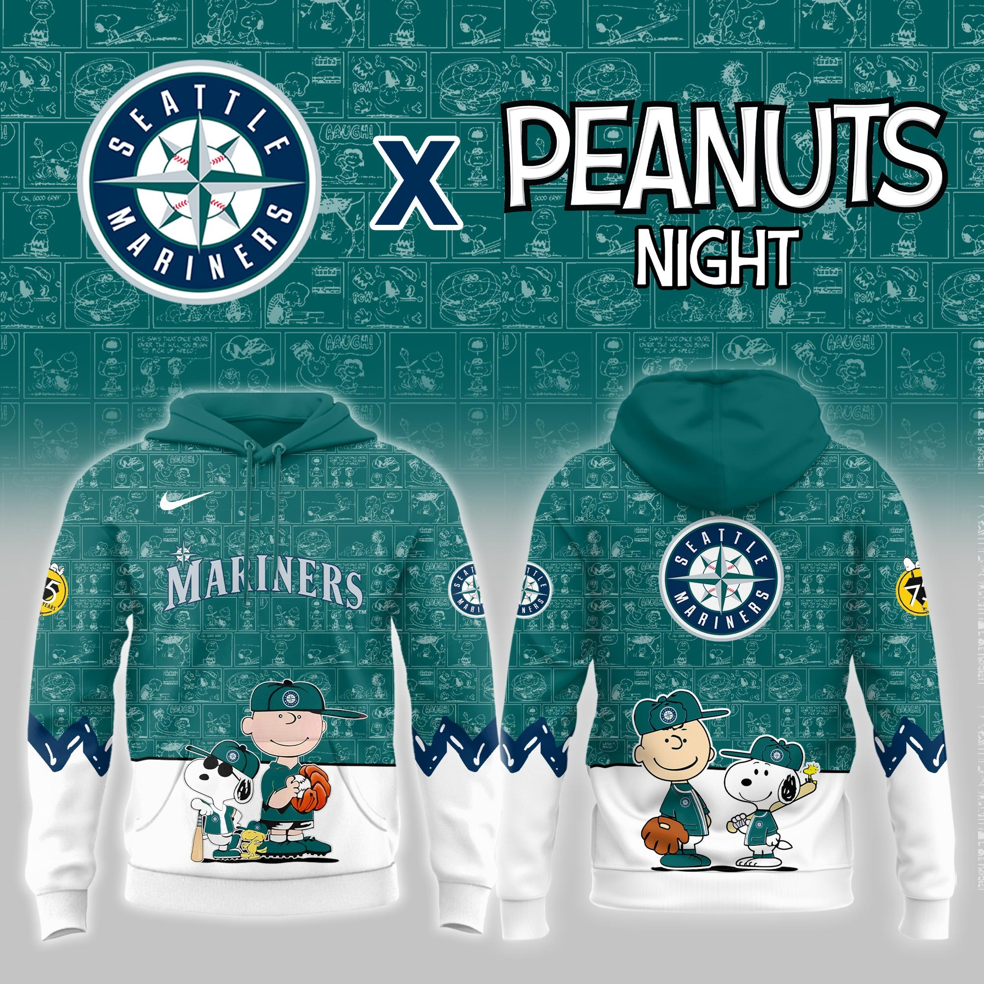 Seattle Mariners Peanuts Night Hoodie Best Gifts For Seattle Mariners Fans Baseball Lovers