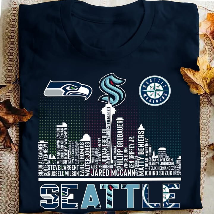 Seattle Mariners Sports Skyline T-Shirt Seahawks Kraken Mariners Best Gift For Sports Fans