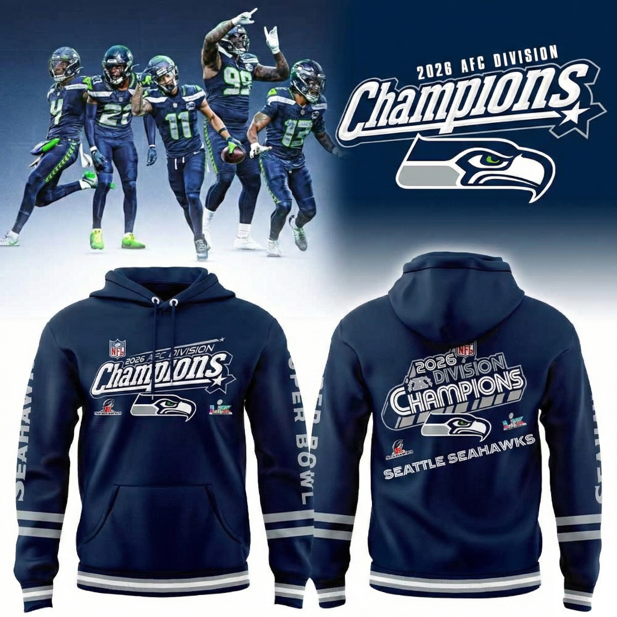 Seattle Seahawks Super Bowl 2026 AFC Division Champions Hoodie Seahawks Merch Unique Gift For Fans