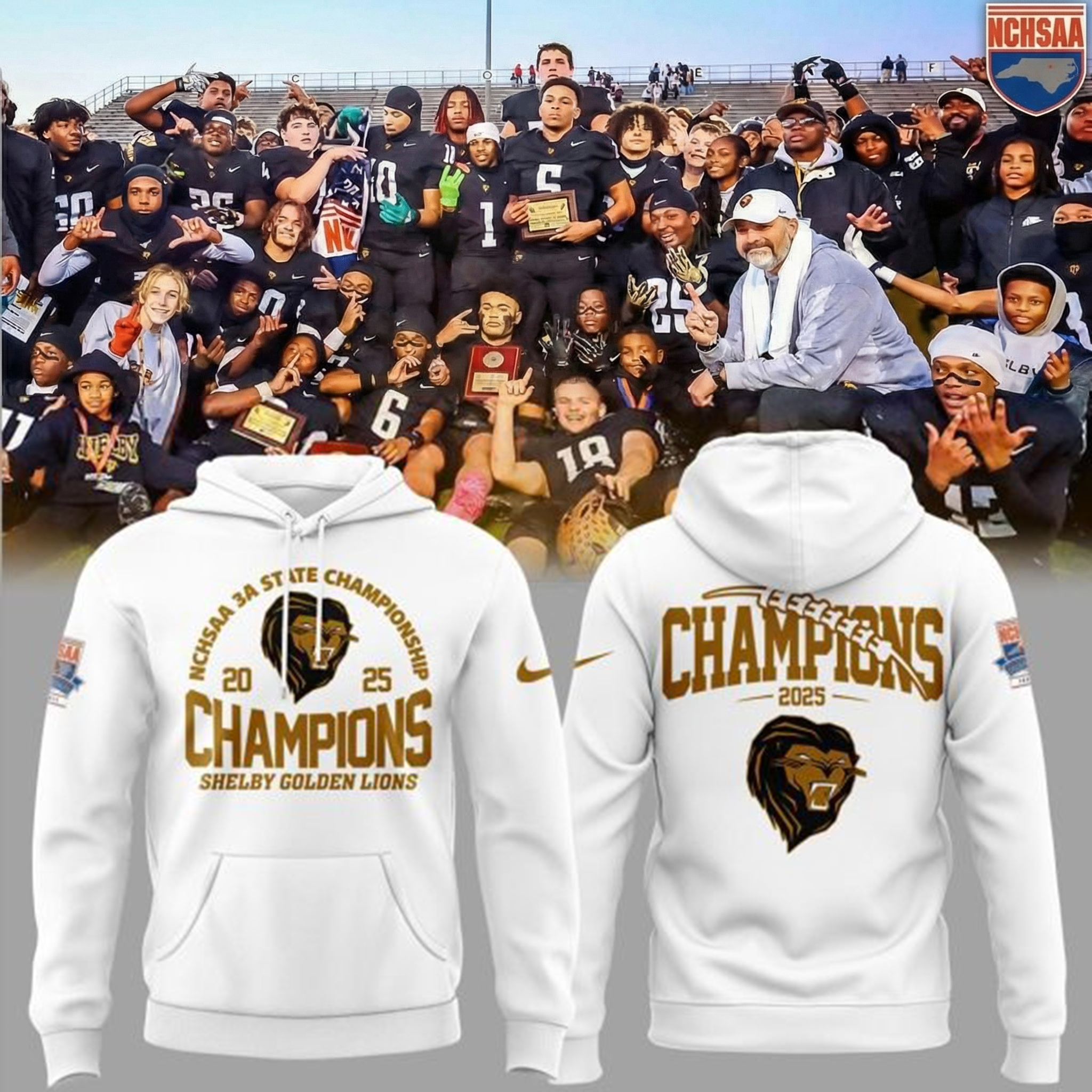 Shelby Golden Lions 3A State Champions 2025 Hoodie Lions Merch Best Gift For High School Football Fans