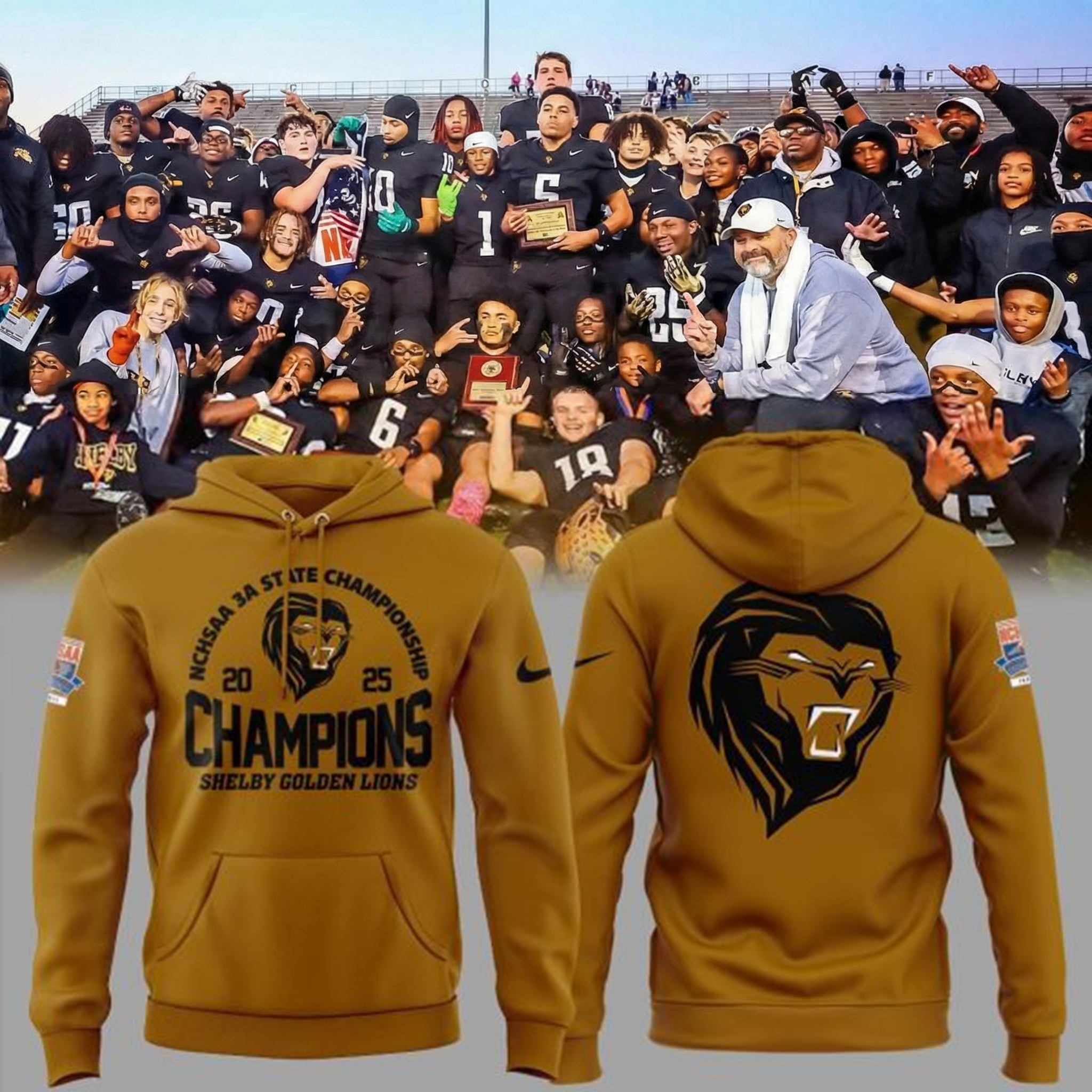 Shelby Golden Lions 3A State Championship Winner 2025 Hoodie Lions Apparel Unique Gift For Sports Fans