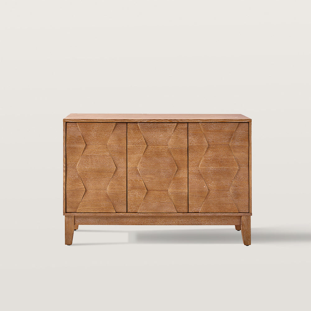 Side Cabinet with Textured Lines And 3 Push-to-Open Doors