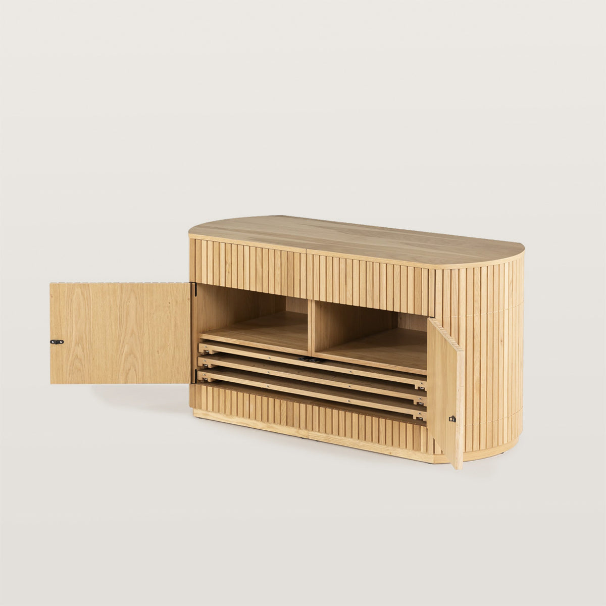 Side Cabinet with Vertical Slender Panels And Hidden Drawers