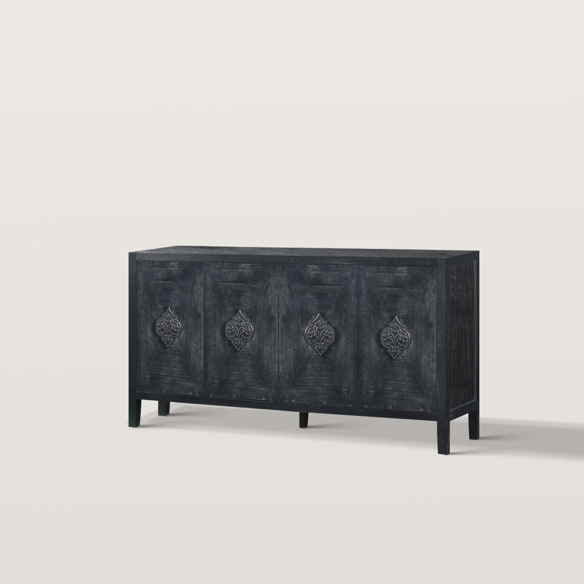Sideboard Cabinet with Adjustable Storage Wooden Carved Handle