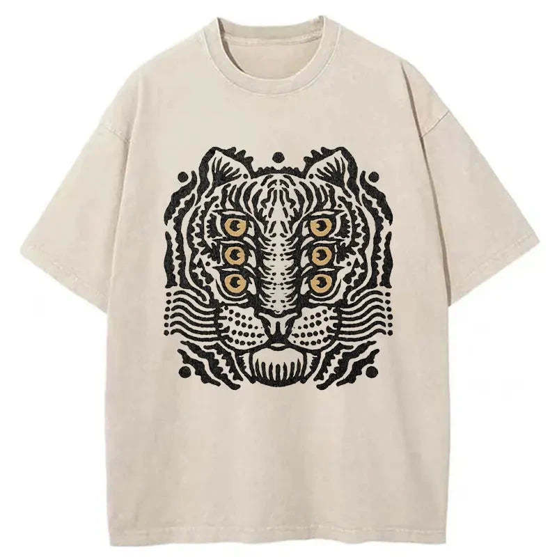 Six-eyed Cat Japanese Washed T-Shirt Cool Graphic Tee For Men Women Gifts For BFF