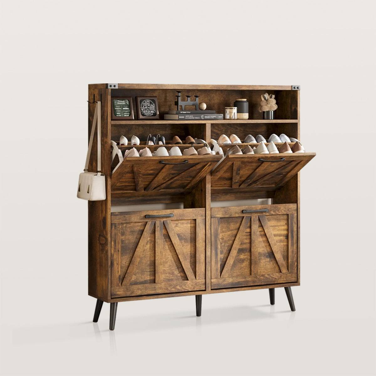 Slim Shoe Storage Cabinet with 4 Flip Drawers