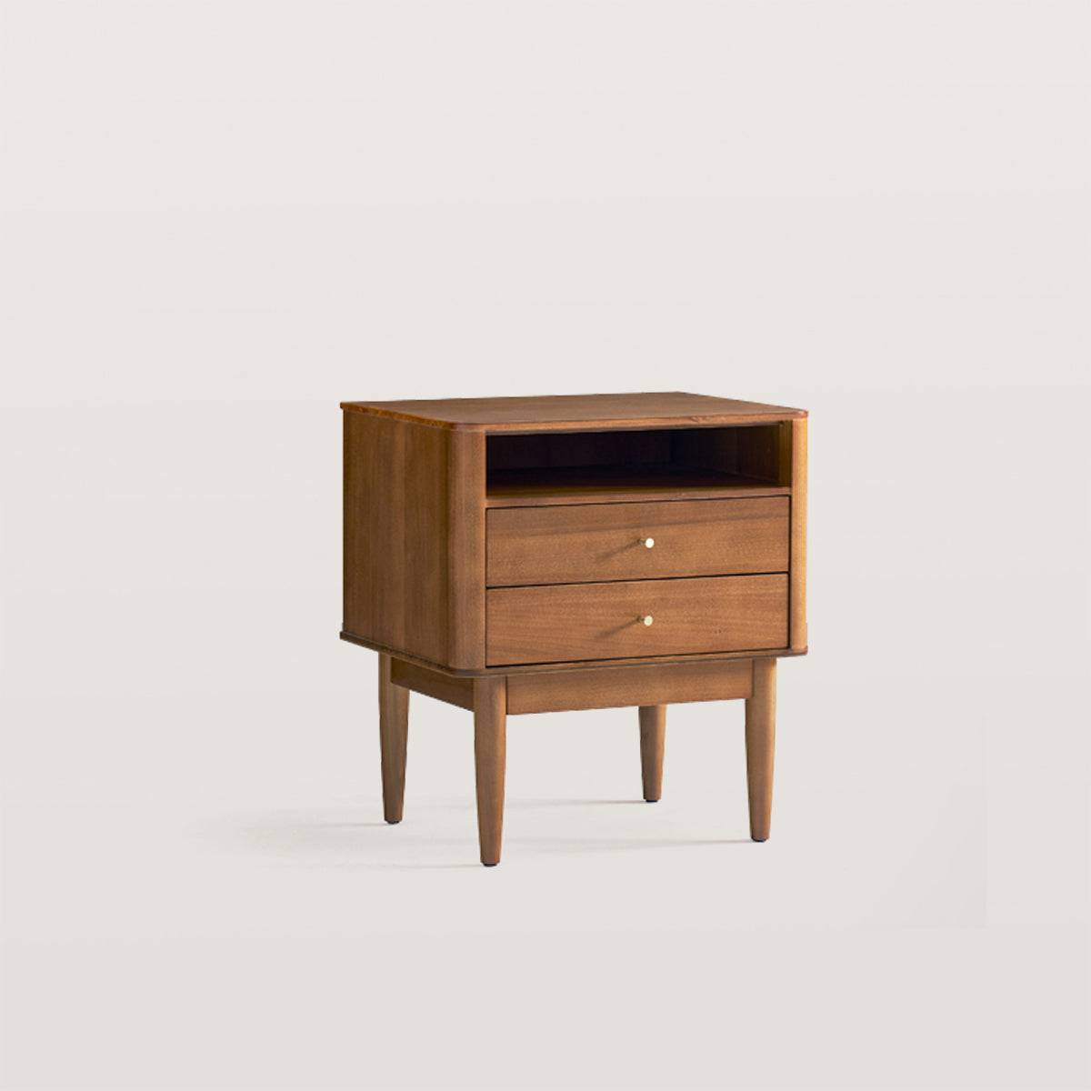 Solid Wood Nightstand with 2 Storage Cabinets