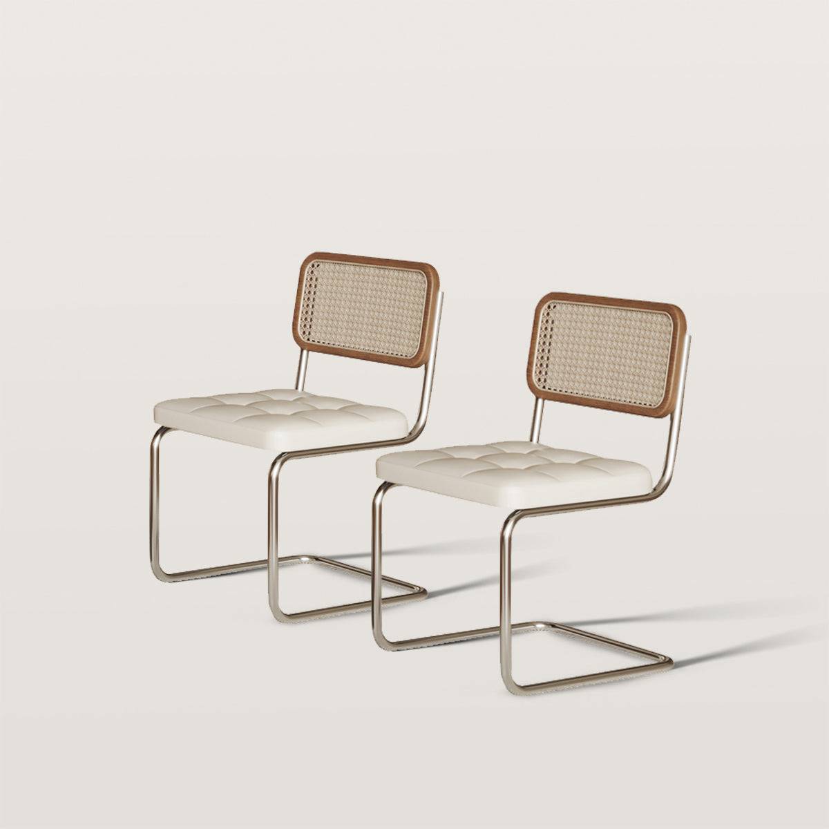 Stainless Steel Dining Chair with Rattan Backrest And PU Cushion