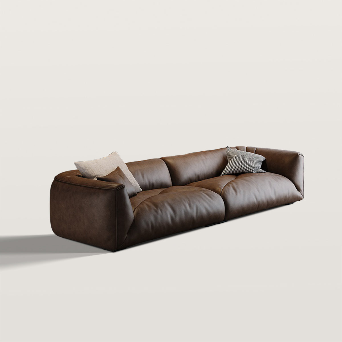 Straight Lined Leather Sofa for Living Room