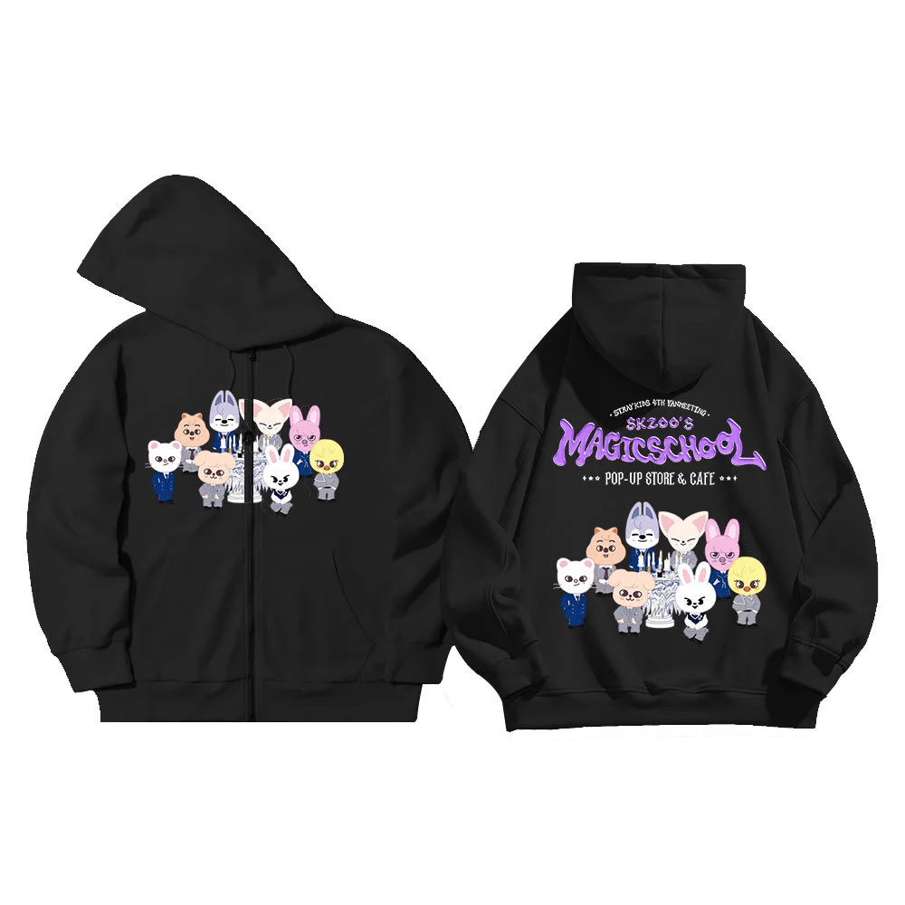 Stray Kids Tour Merch 2025 Zip Up Hoodie 4Th Fanmeeting Skz's Magic School Cartoon Image