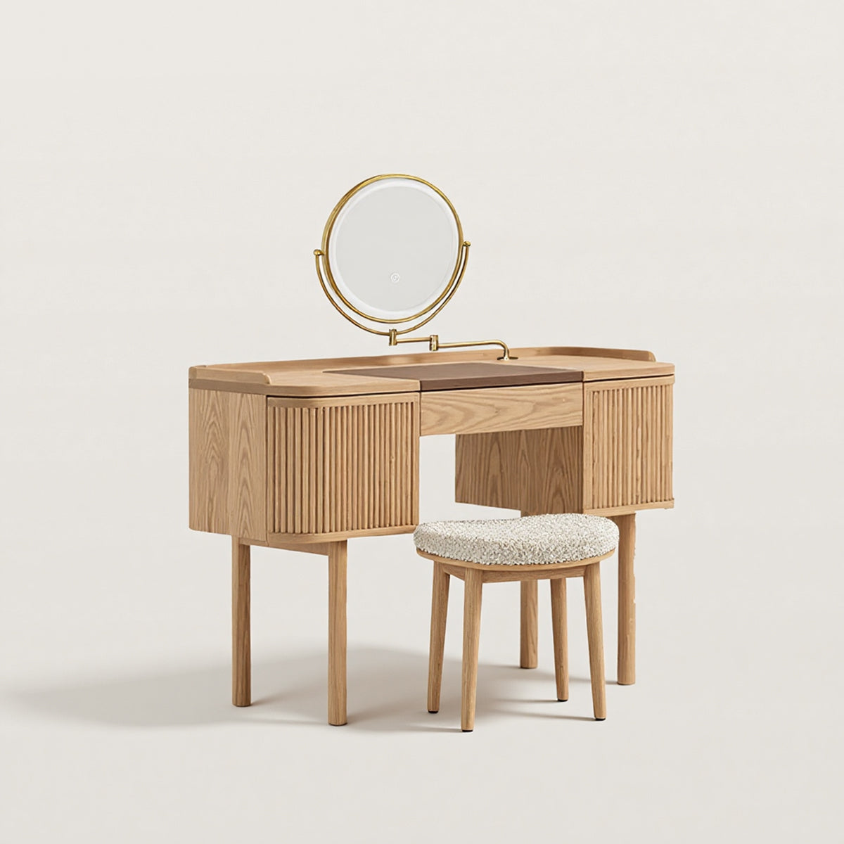 Symmetrical Makeup Vanity with Fence Shaped Cabinet Door