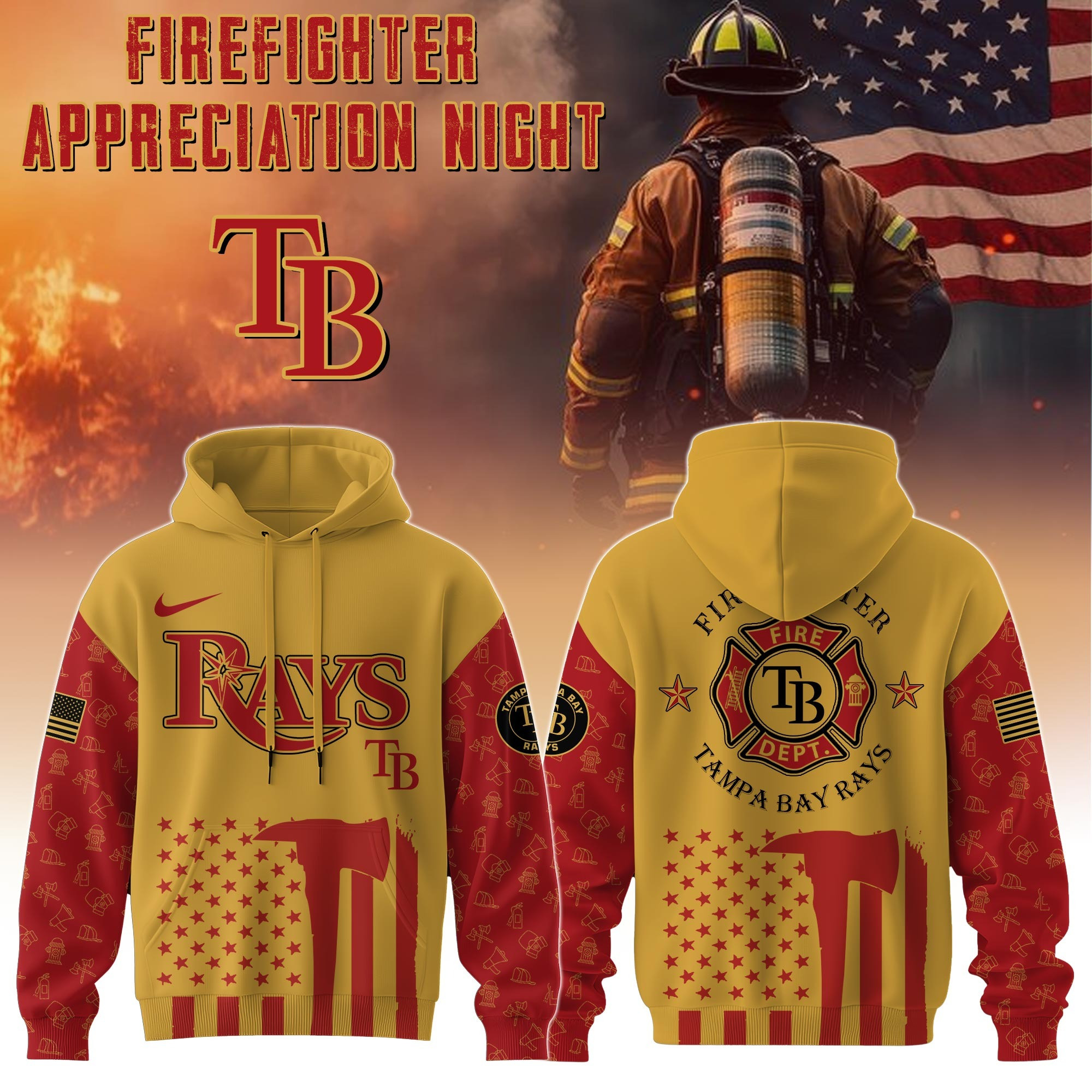 Tampa Bay Rays MLB X Firefighter Appreciation Night Hoodie Merch Baseball Fan Gifts