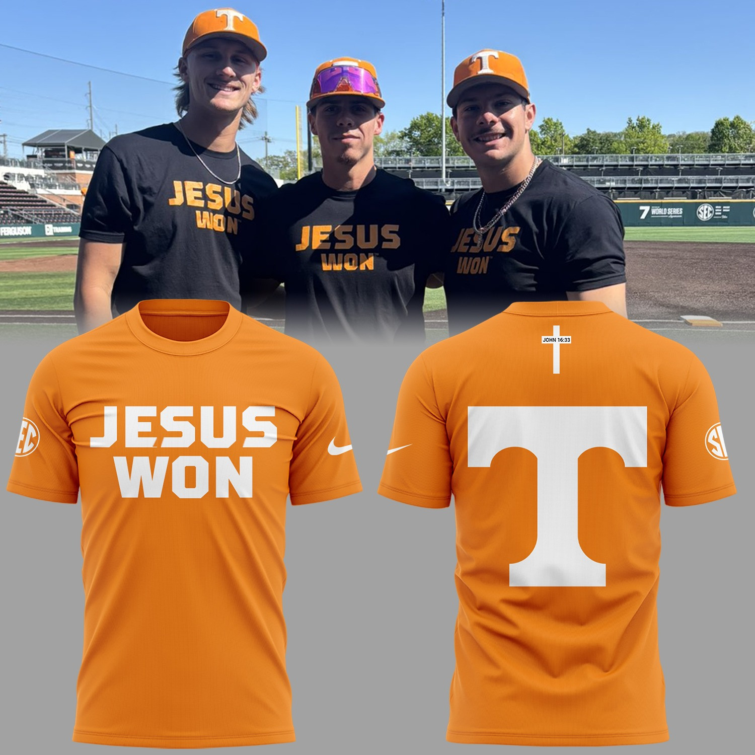 Tennessee Volunteers Jesus Won T-Shirt Orange Tennessee Volunteers Baseball Fan Gift Ideas