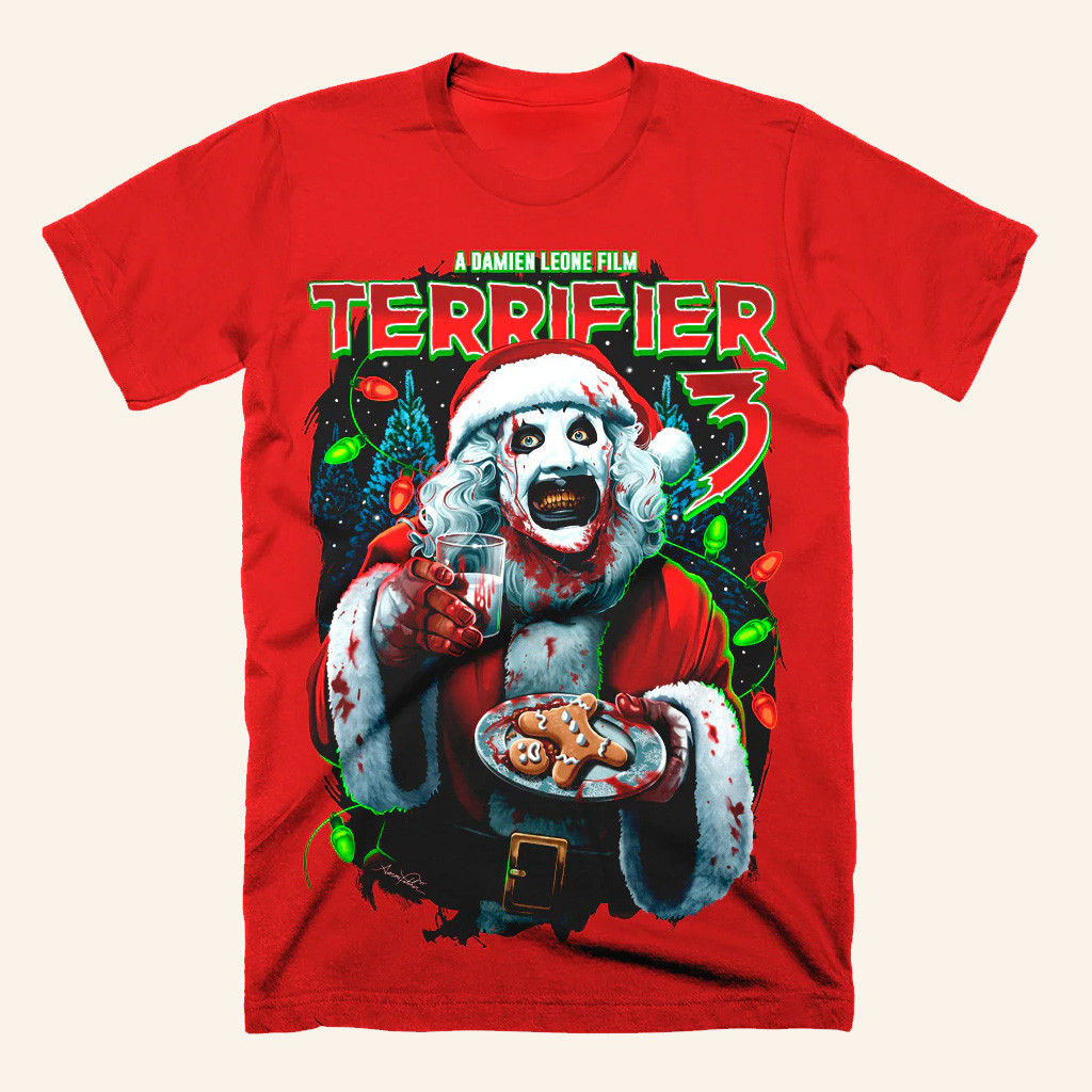 Terrifier Merch Terrifier 3 Milk And Carnage Red T-Shirt Christmas For Horror Lovers