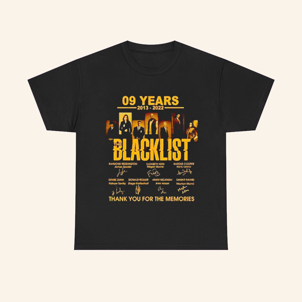 The Blacklist 09 Years 2013 2022 T-Shirt Thank You For The Memories Signatures Shirt Fan Gifts