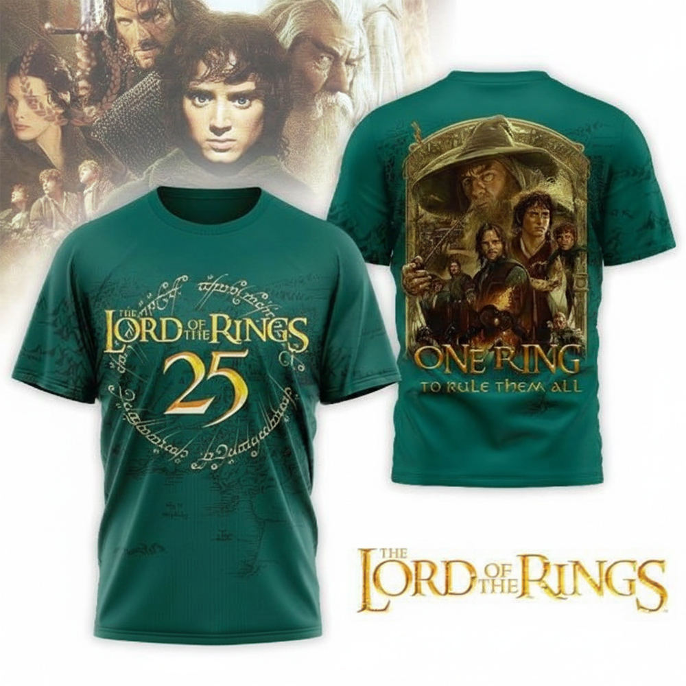 The Lord Of The Rings 25th Anniversary T-Shirt LOTR Merchandise Iconic Gift For Fantasy Movie Fans