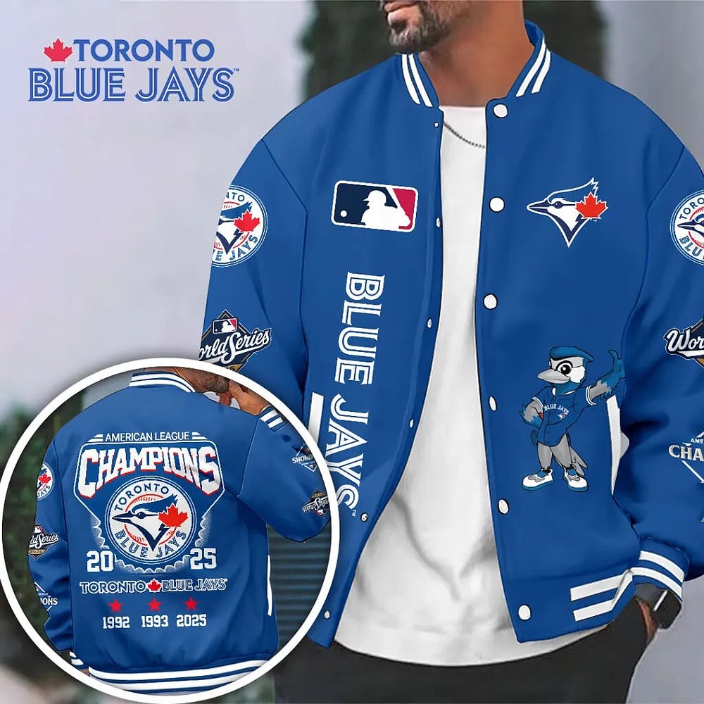 Toronto Blue Jays 2025 American League Champions Baseball Jacket Toronto Blue Jays Merch MLB Gift