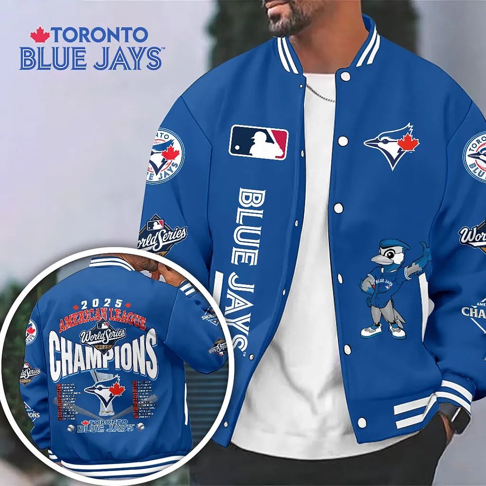 Toronto Blue Jays 2025 American League Champions Jacket Blue Jays Apparel MLB Clothing Gift Ideas