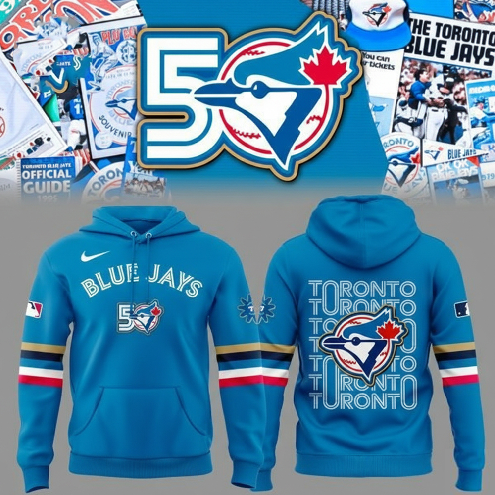 Toronto Blue Jays Merch 50 Seasons Hoodie Blue Jays Apparel Baseball Fans Gifts