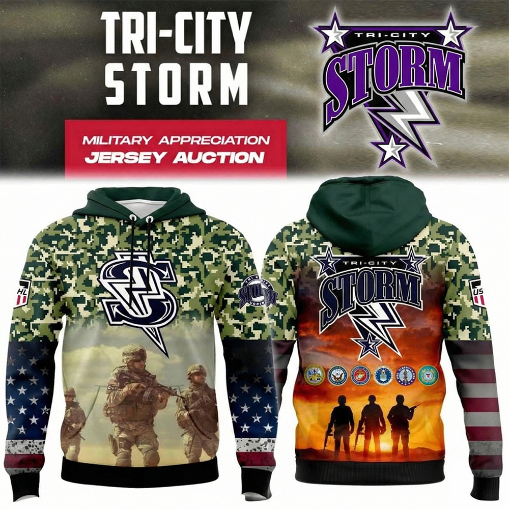 Tri-City Storm Military Appreciation Night Hoodie Storm Merch Patriotic Gift For Hockey Fans