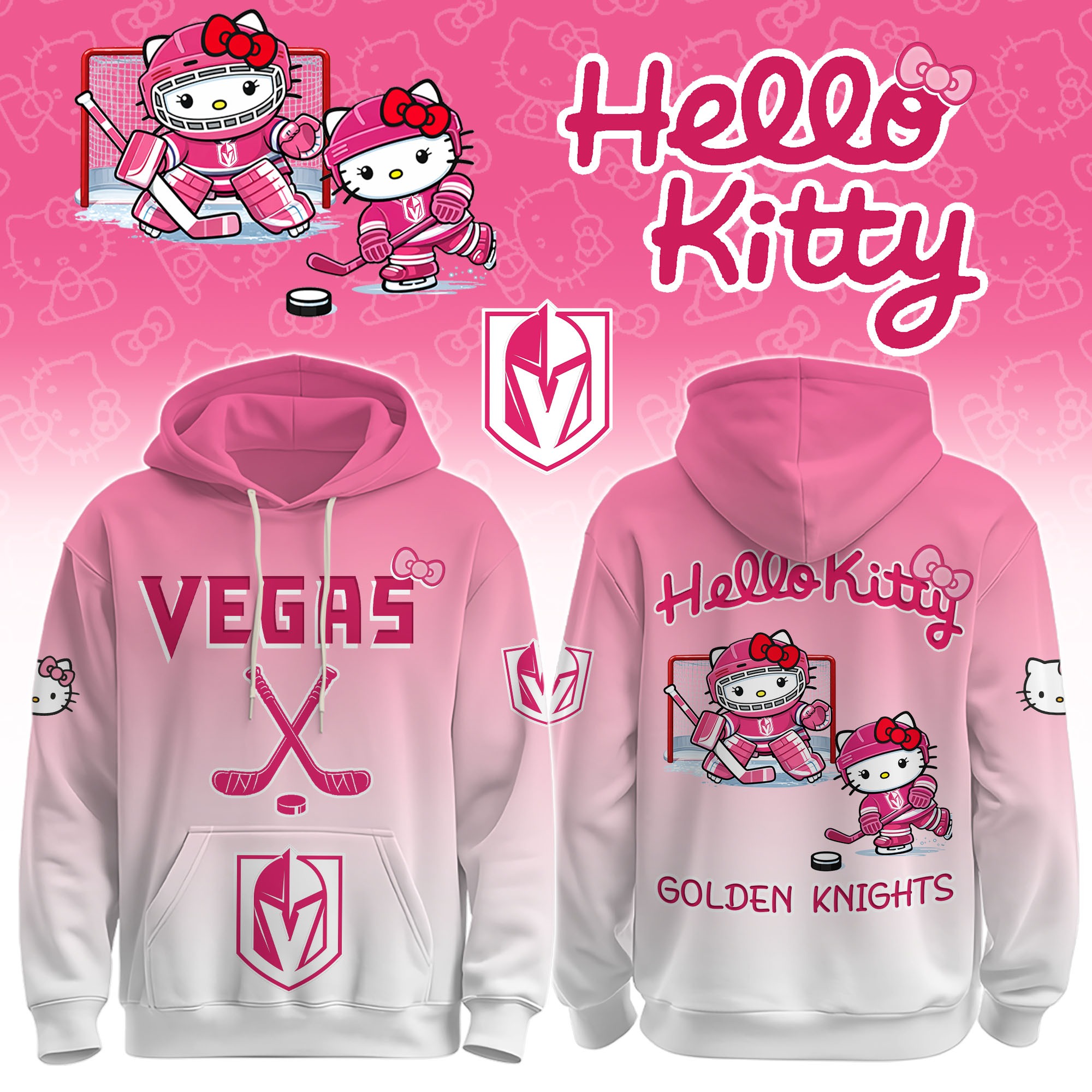 Vegas Golden Knights X Hello Kitty Pink Hoodie Gift For Friends