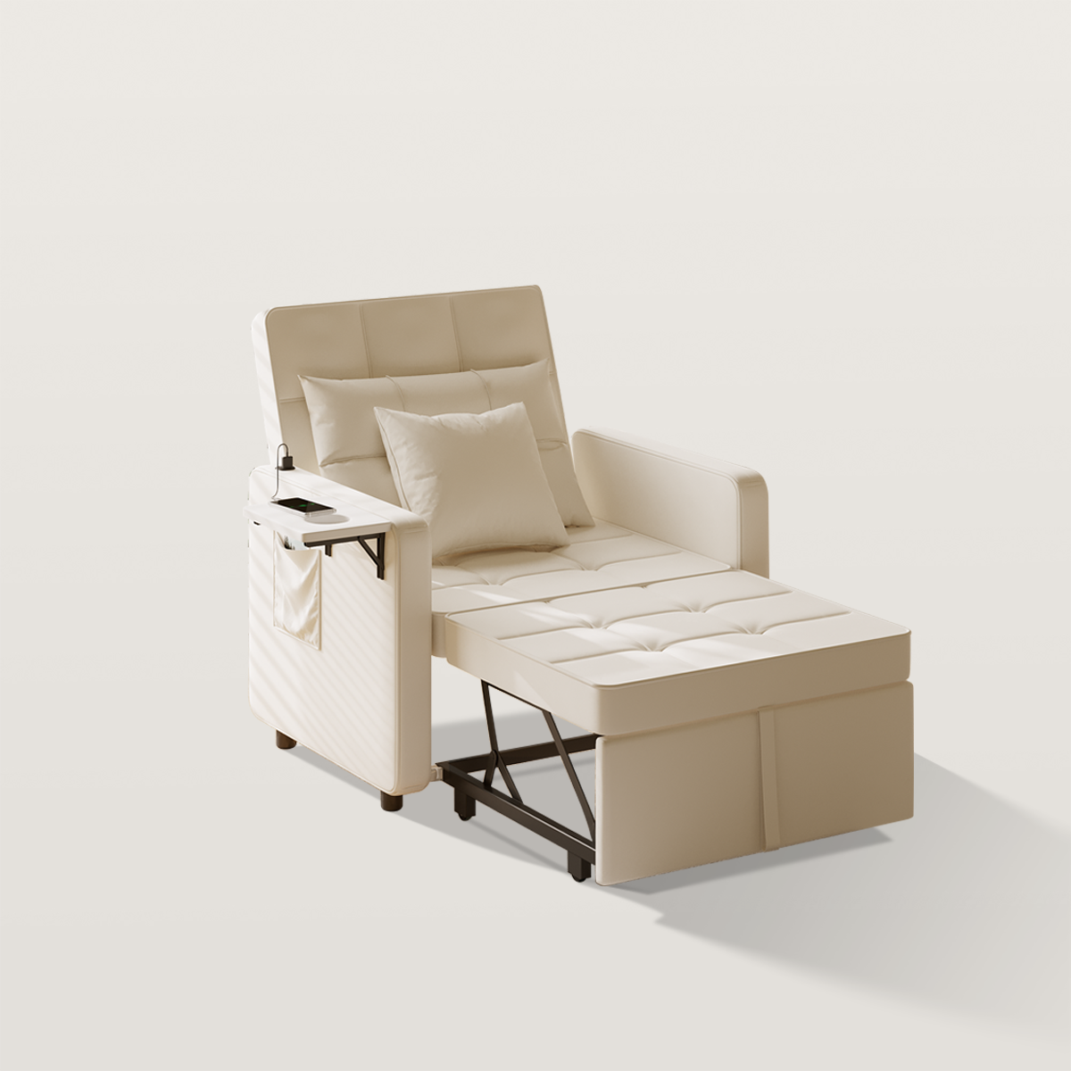 Velvet Sofa Bed Chair with Wing Table and USB Ports Outlet