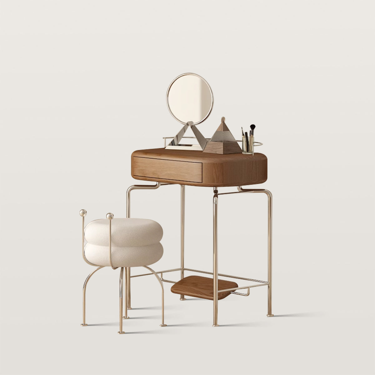 Vintage Stainless Steel Vanity with Makeup Stool