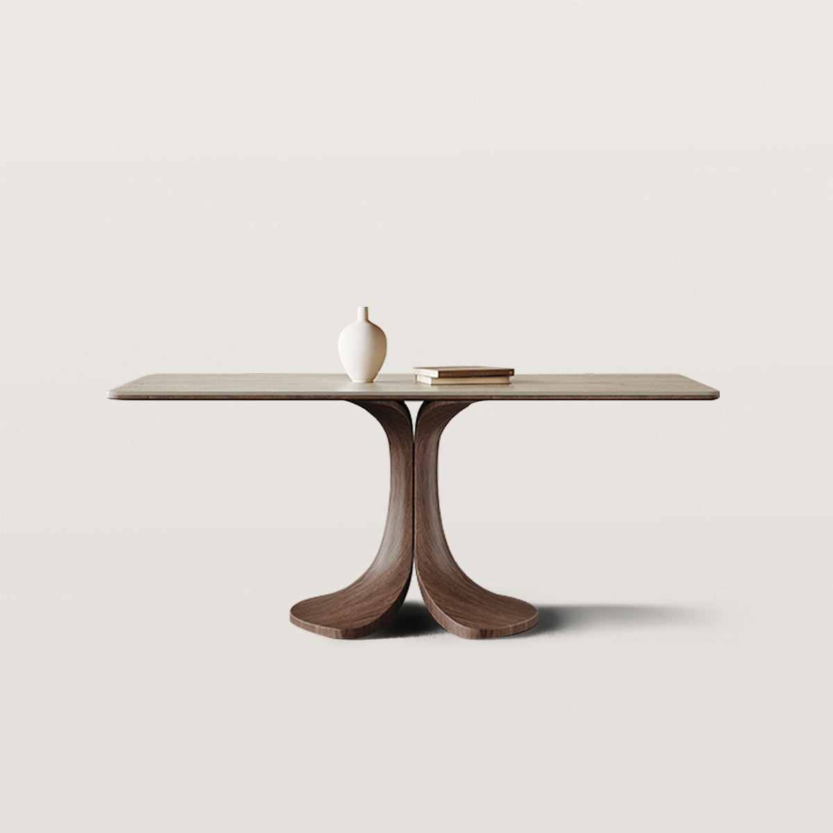 Walnut Colored Veneer Matte Rock Dining Table