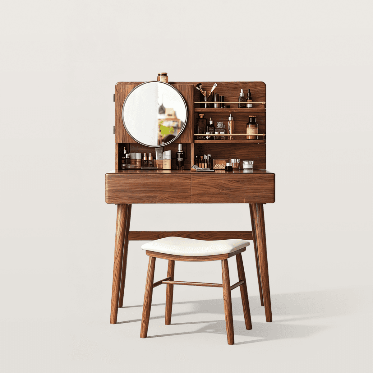 Walnut Makeup Vanity Set Dressing Table with Light