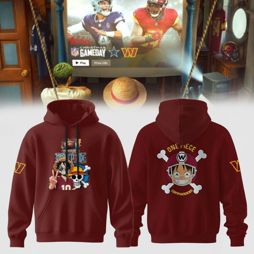Washington Commanders x ONE PIECE Straw Hat Hoodie Commanders Merch Unique Gift For NFL Fans