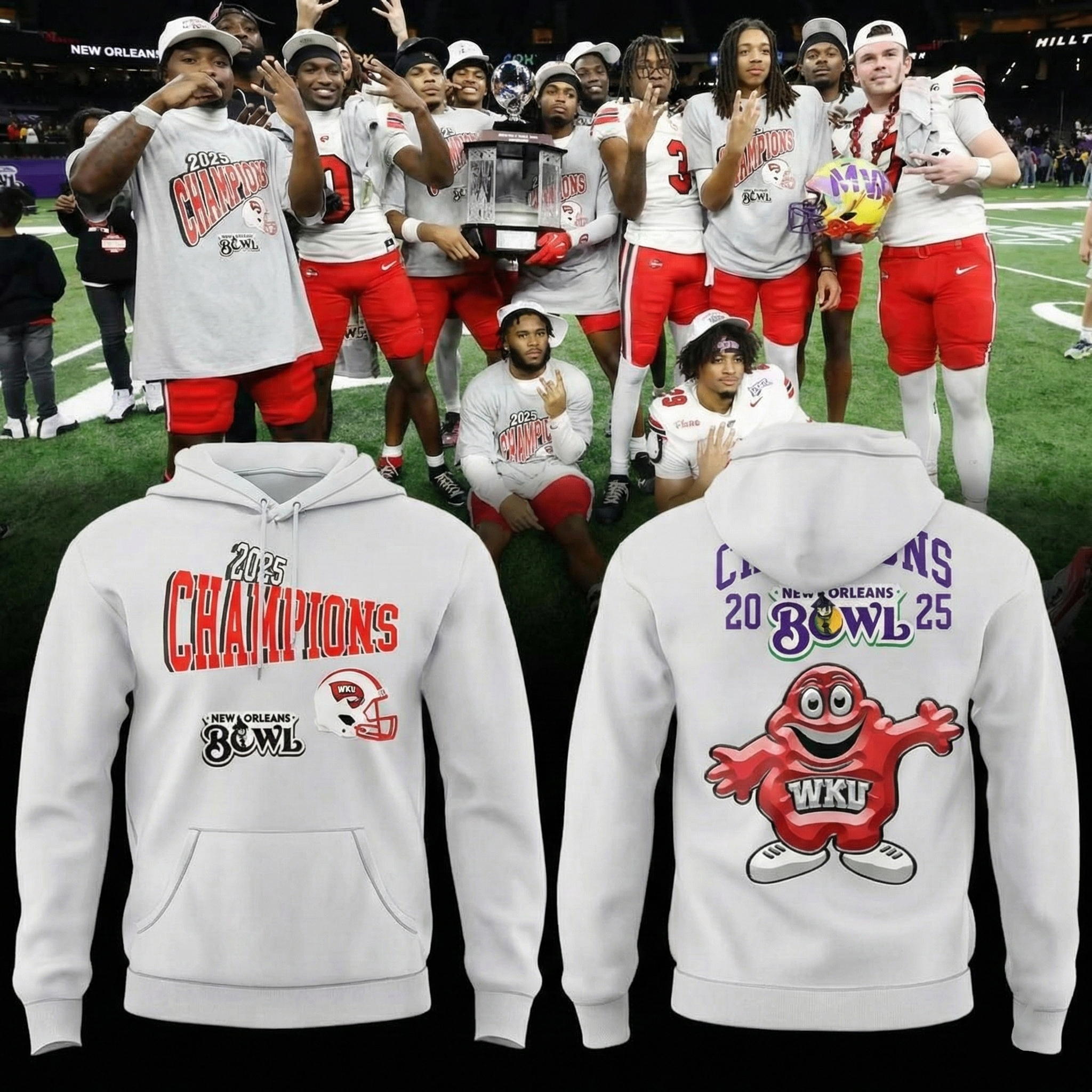 Western Kentucky Hilltoppers New Orleans Bowl Champions Hoodie WKU Merch Gift For Football Fans