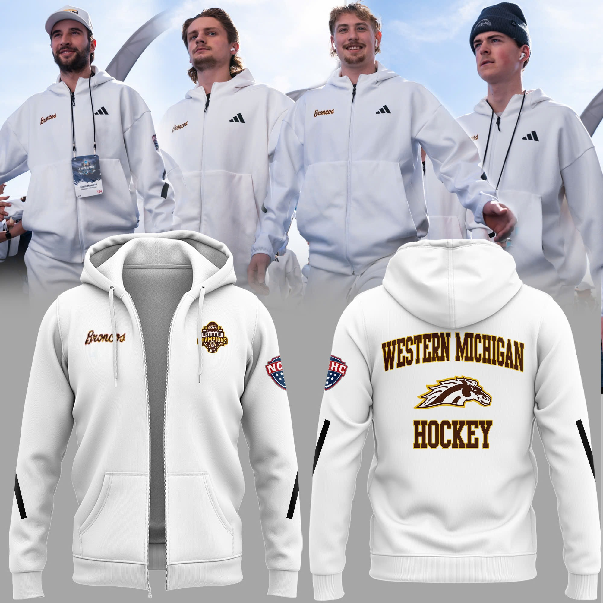 Western Michigan National Championship Gear Zip Hoodie 2025 NCAA Hockey Champions Fan Merch