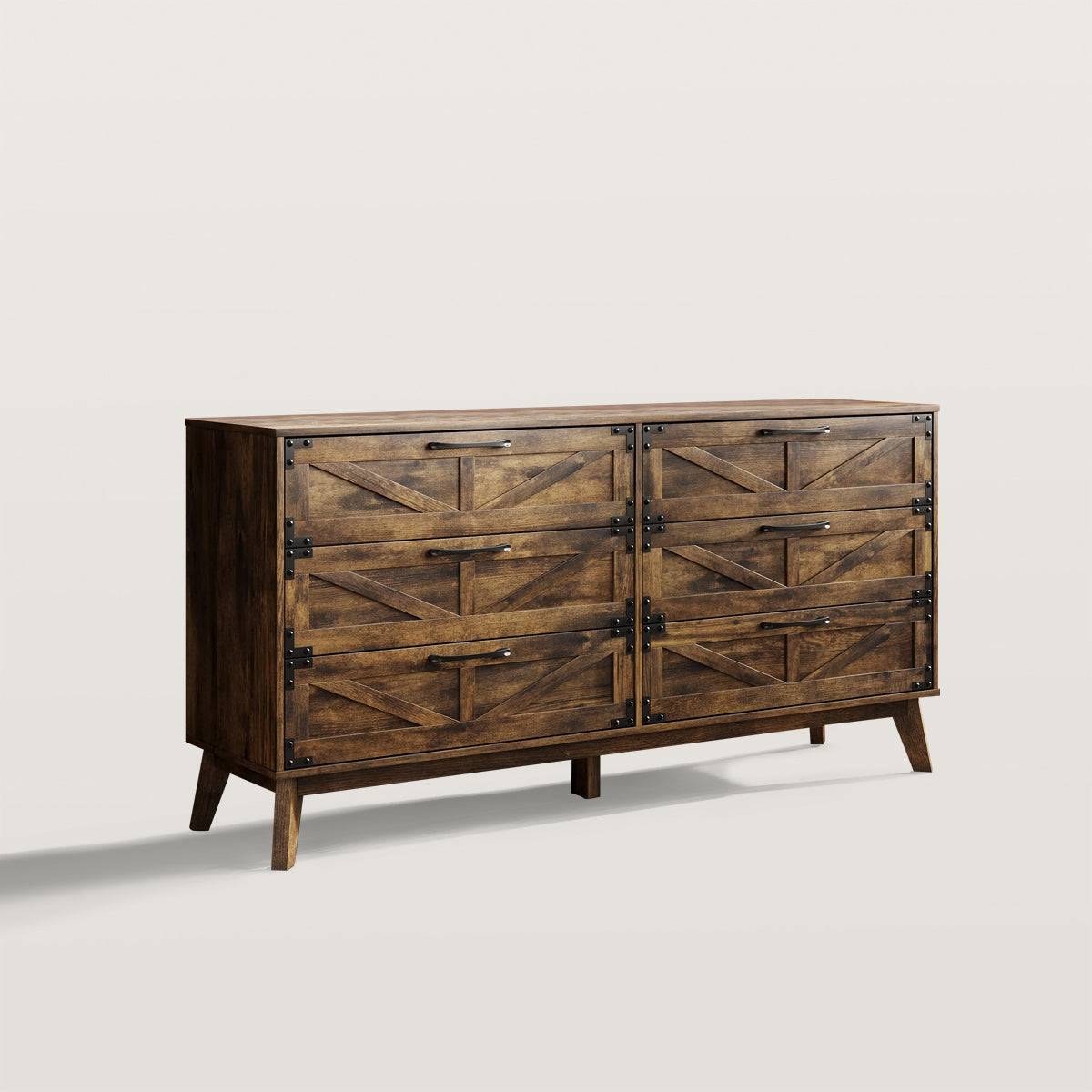 Wide Wood 6 Drawers Dresser Storage Cabinet