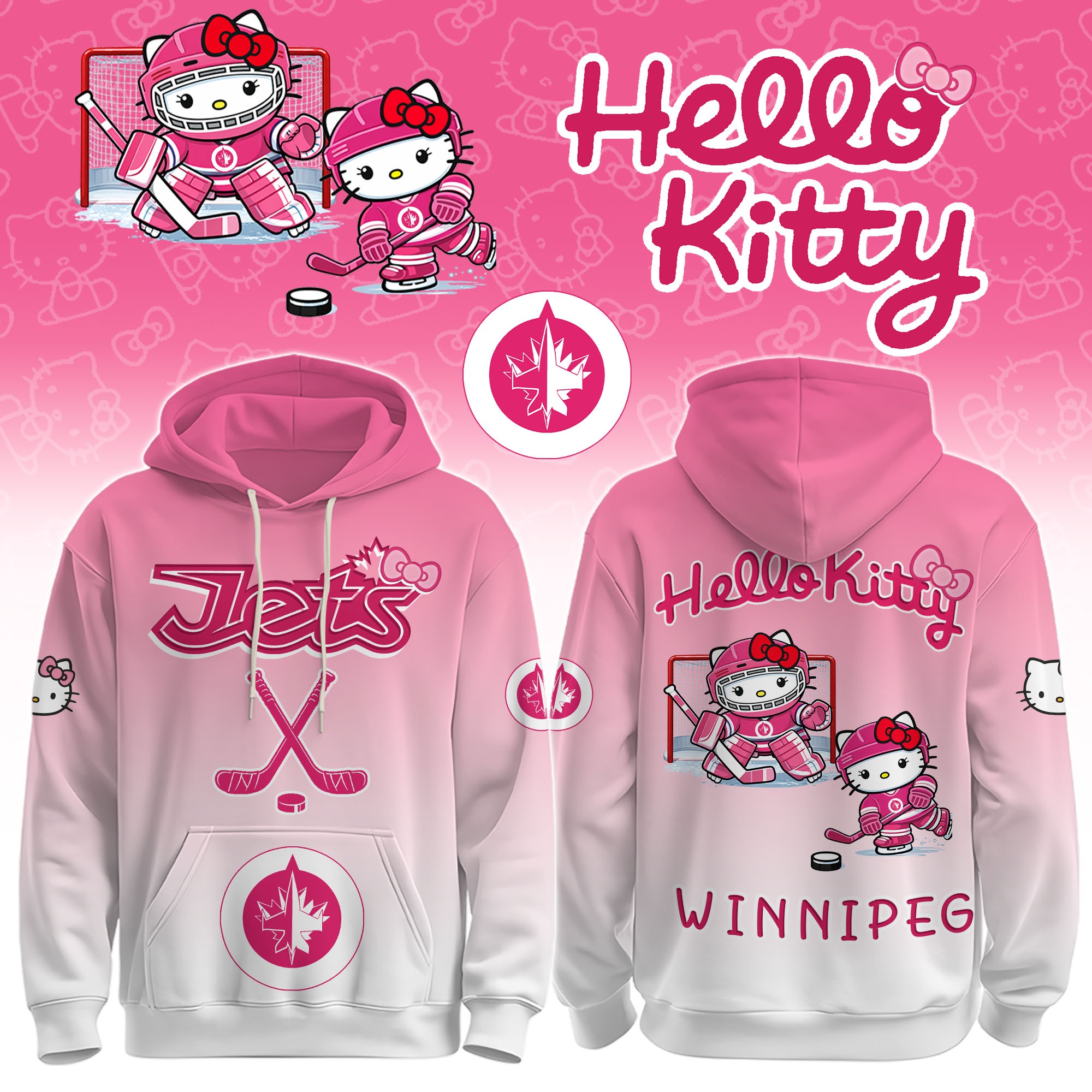 Winnipeg Jets X Hello Kitty Pink Hoodie Gift For Friends