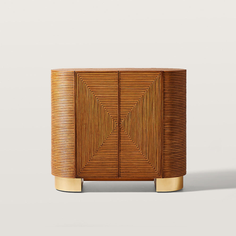 Wood Grain Bar Cabinet with Criss Crossing Weaving Style