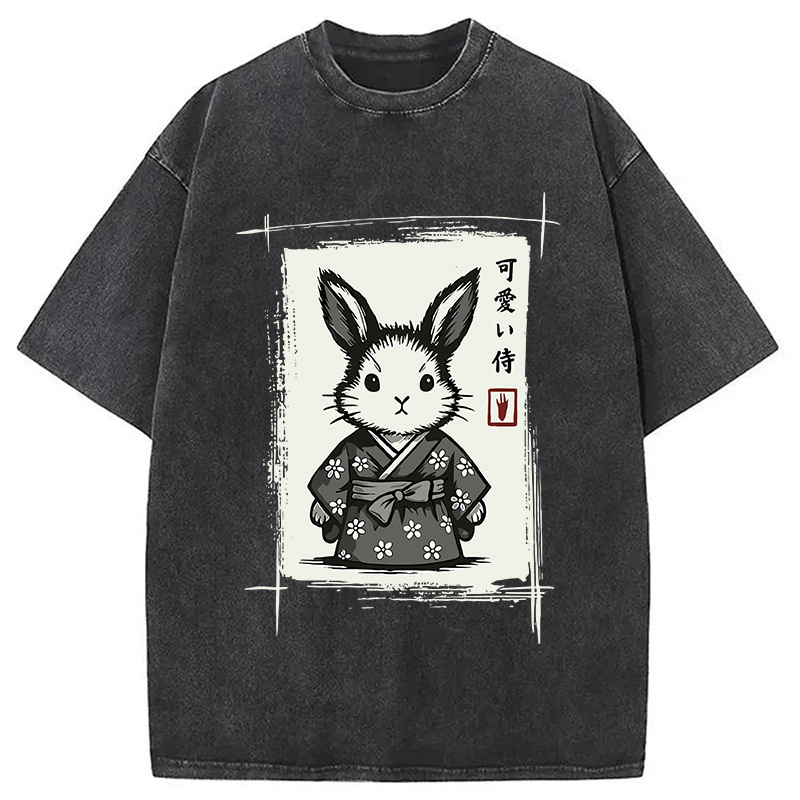 Woodcut Bunny Washed T-Shirt Casual Vintage Everyday Look Gifts For Brother