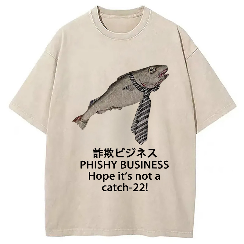 Working Fish Funny Washed T-Shirt Soft Comfortable Daily T Shirt Gifts For BFF