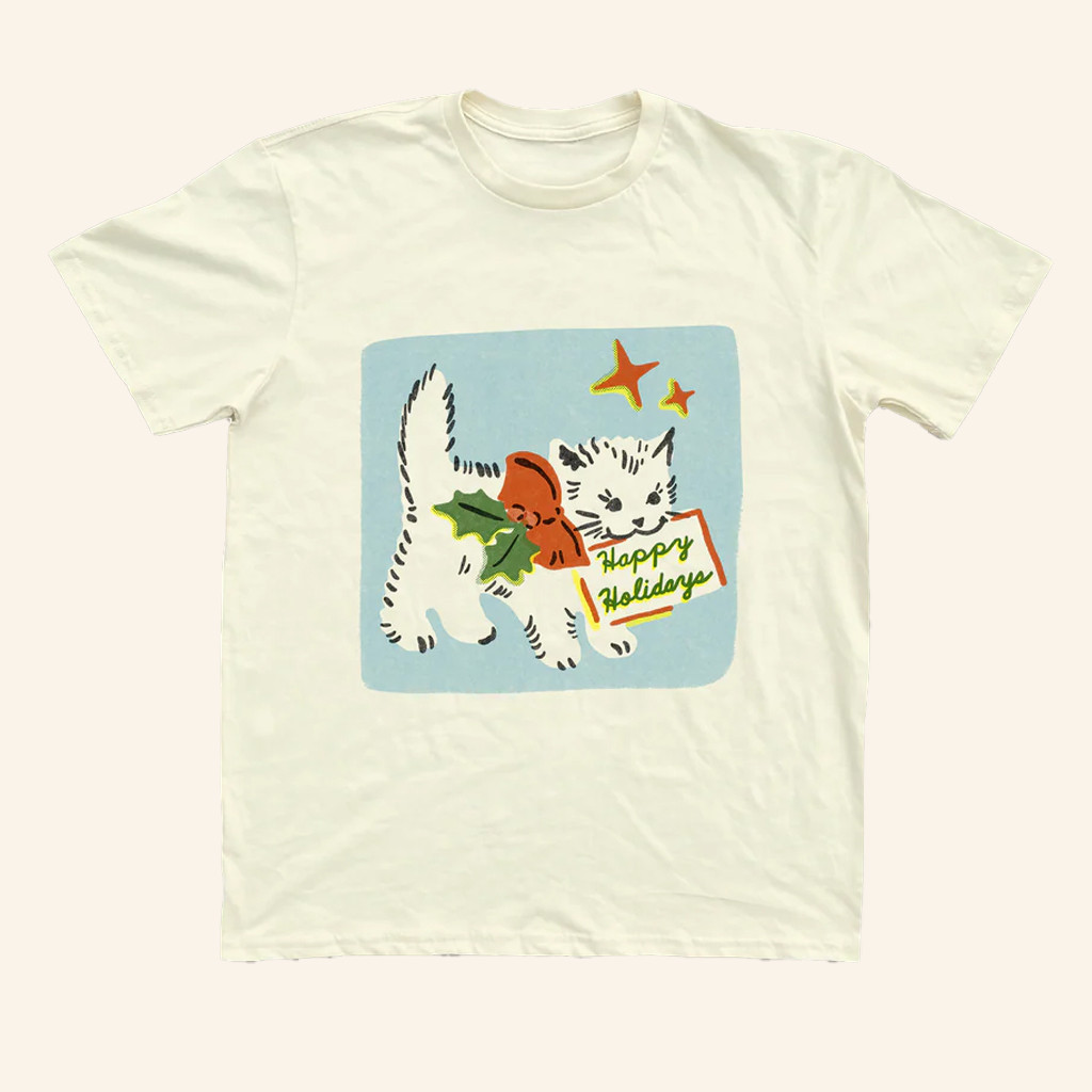Yarrow Goods Merch Cat Happy Holidays T-Shirt Christmas For Wife
