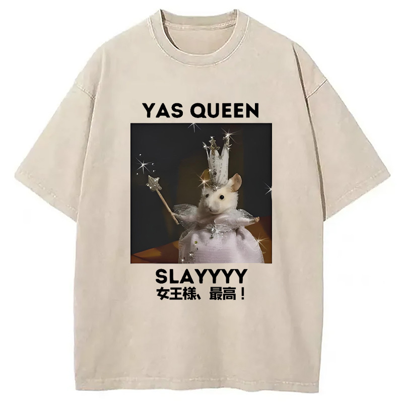 Yasss Queen Slay Meme Washed T-Shirt Funny Graphic For Friends Gifts For BFF