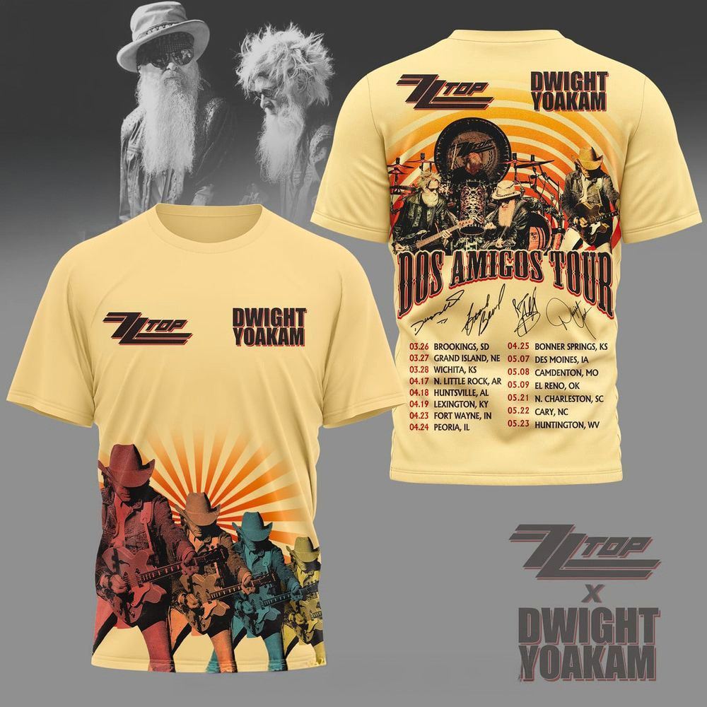 ZZ Top x Dwight Yoakam Dos Amigos Tour T-Shirt Fan Apparel Birthday For Husband