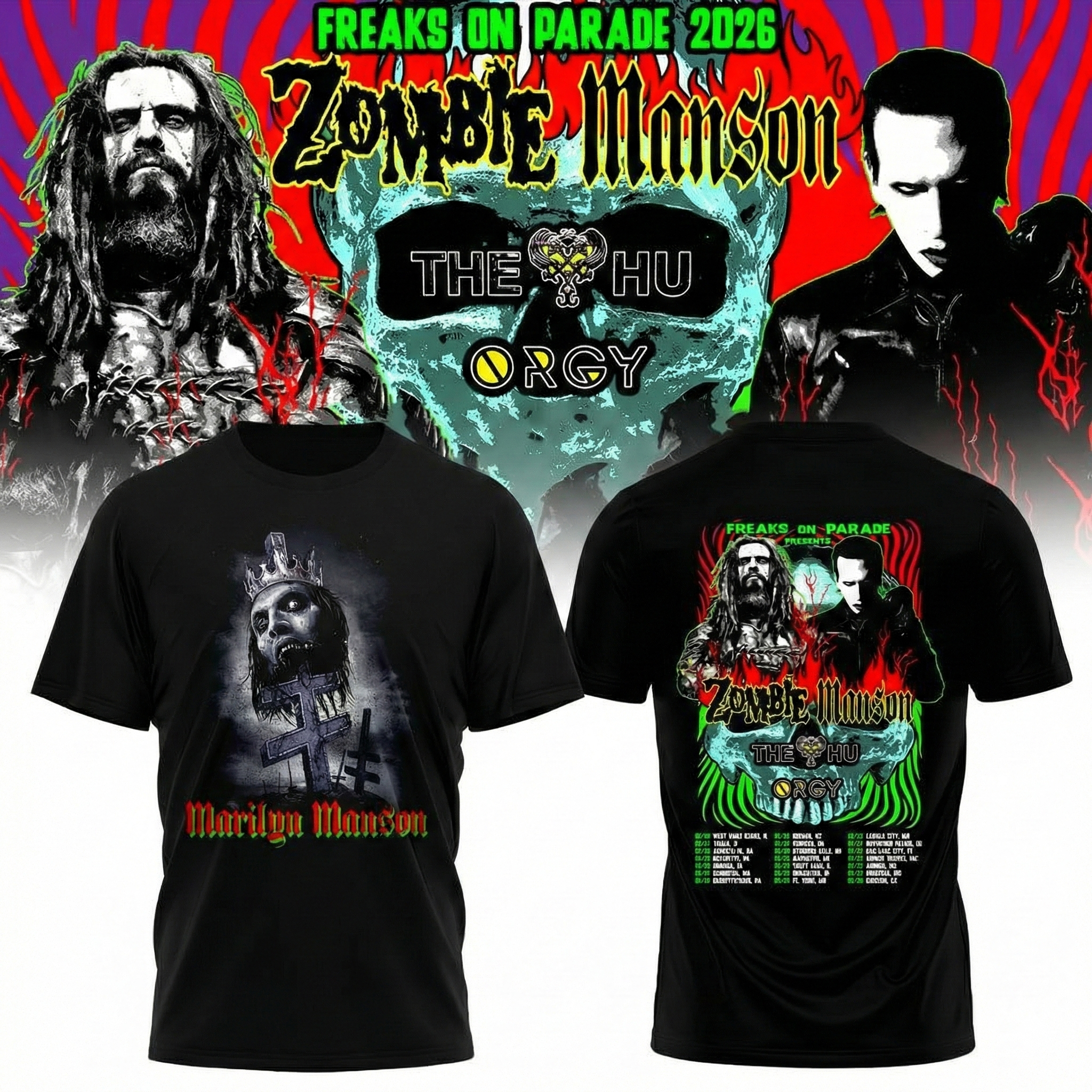 Zombie x Manson Freaks On Parade Tour T-Shirt Manson Freaks Tour Merch Best Gift For Rock Music Fans